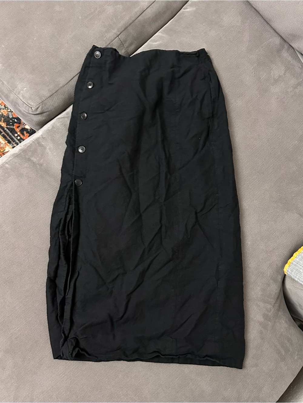 Madewell Womens Black Linen Blend Midi Wrap Skirt Button Front Minimalist Size 2